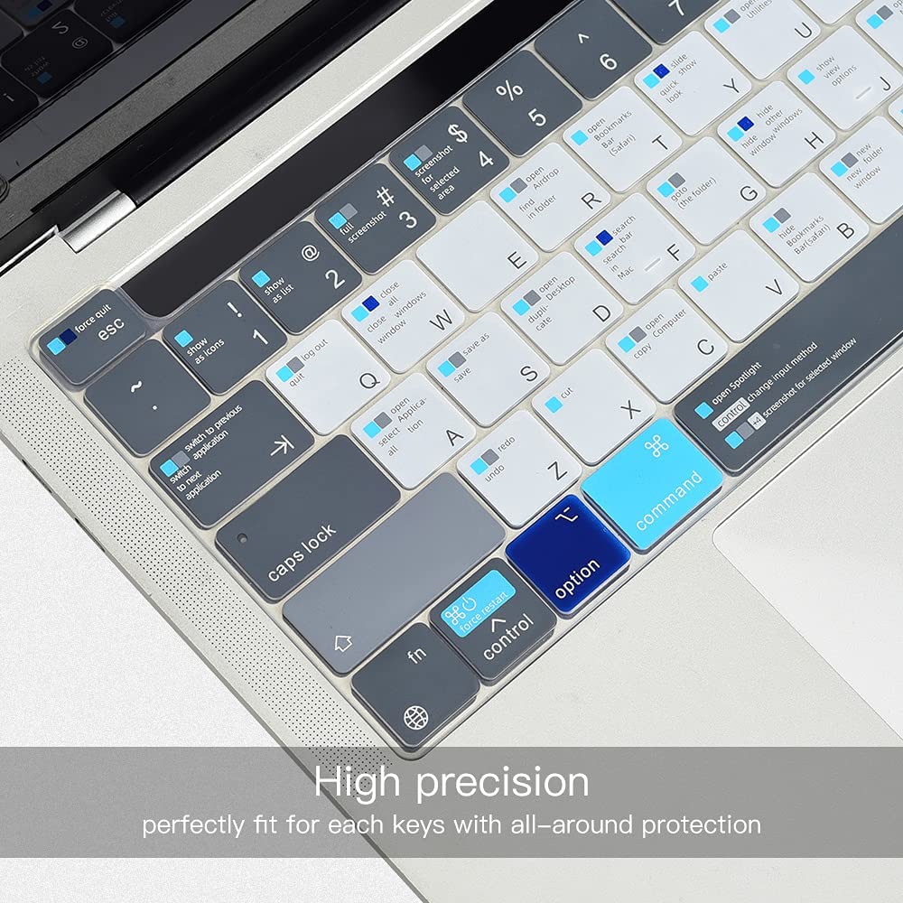 MacBook Pro 13 Shortcuts Keyboard Cover Skin for 2024 MacBook Pro 13 inch M2 A2338 2023 2022 2021 2020 M1 A2338 A2289 A2251 &amp; MacBook Pro 16 A2141 Touch Bar MAC OS Shortcut Keyboard Protector Skin