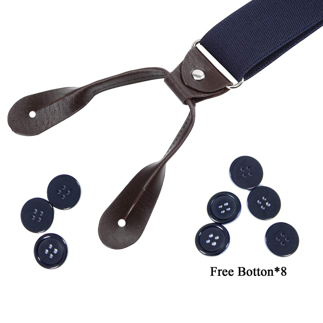 AWAYTR Mens Brown Button End Suspenders - Adjustable El