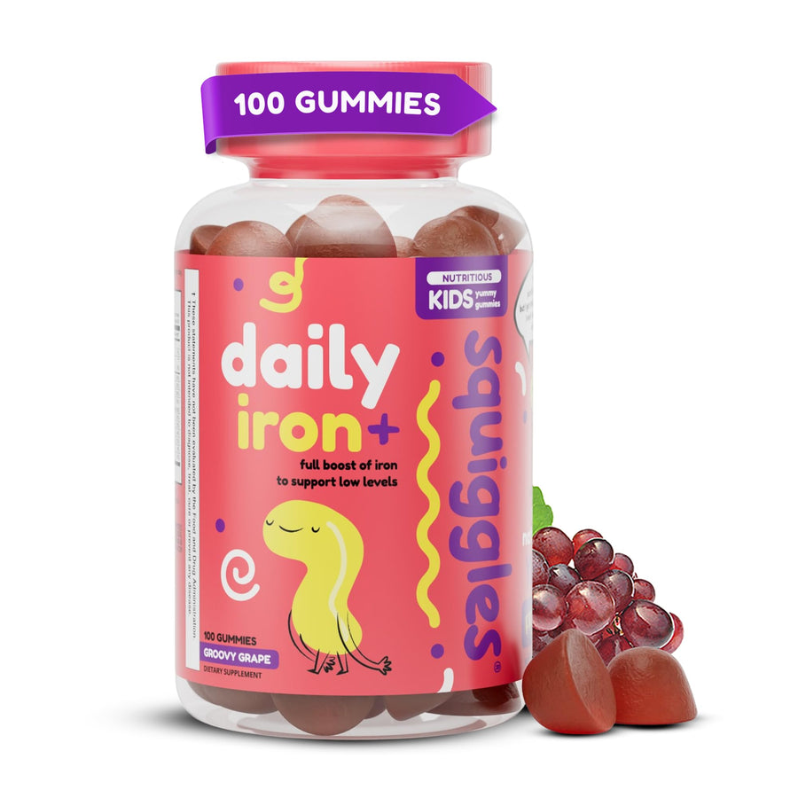 Kids Daily Iron+ Gummies - Chewable Supplement with Iron, Multivitamin for Children, Low Sugar, Vegan, Toddler Gummies, Yummy Grape Flavor (100 Count)