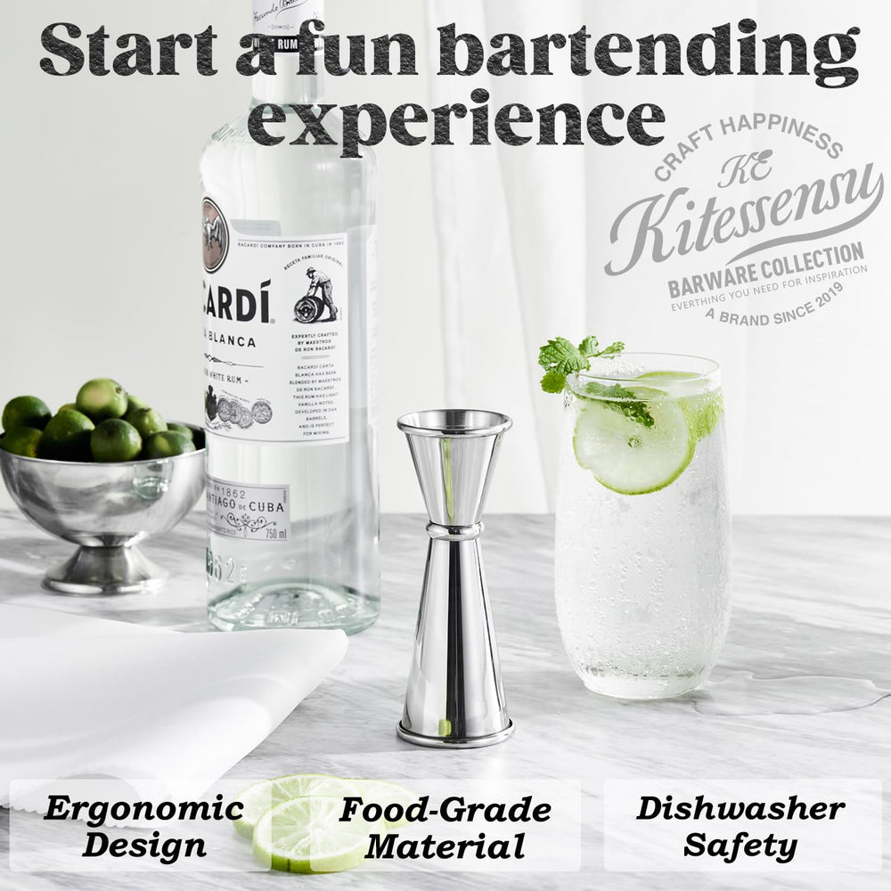 Jigger for Bartending, Japanese Jigger 2 oz 1 oz with Measurements Inside, 18/8 Stainless Steel Cocktail Jiggers