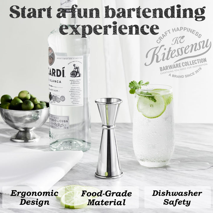 Jigger for Bartending, Japanese Jigger 2 oz 1 oz with Measurements Inside, 18/8 Stainless Steel Cocktail Jiggers