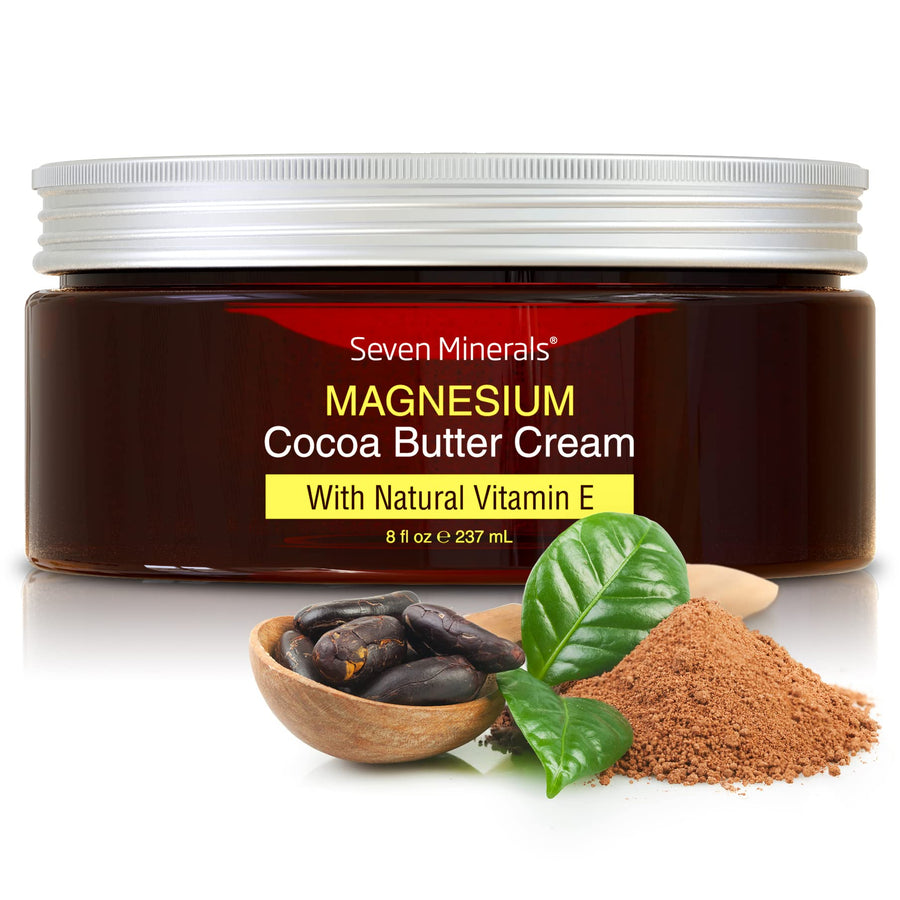 , Natural Magnesium Cream for Pain Calm, Leg Cramps, Sleep & Muscle Soreness With Moisturizing Organic Cocoa Butter & Vitamin E - No Harmful Ingredients USA Made Safe for Kids (8 fl oz)