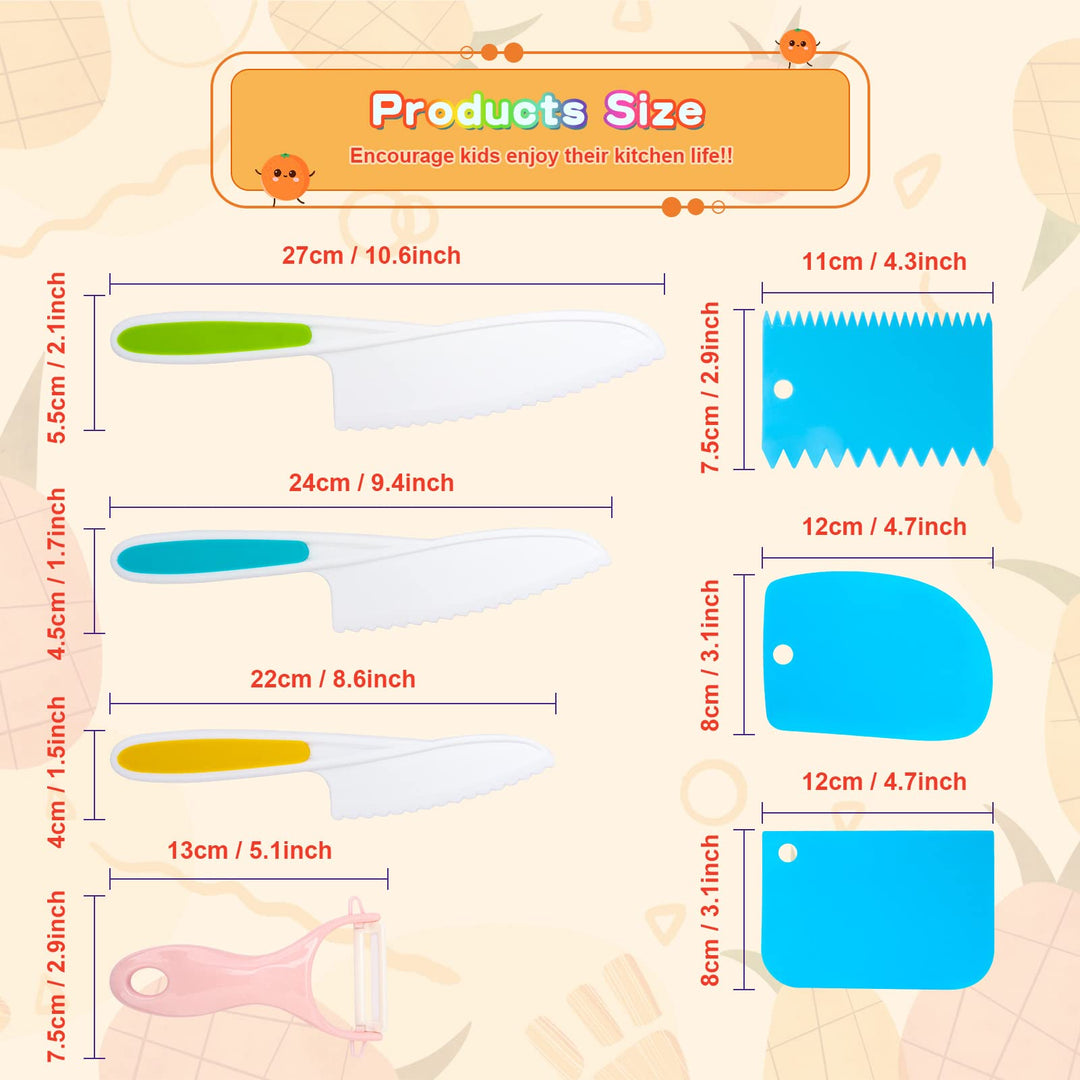 7-Piece Kids Knives for Real Cooking Set, Christmas Gifts for 2 3 4 5 6 Year Old Boys Girls, Fake Knife Safe Kids Knives. Nylon Knives for Fruit, Bread, Cake, Vegetable