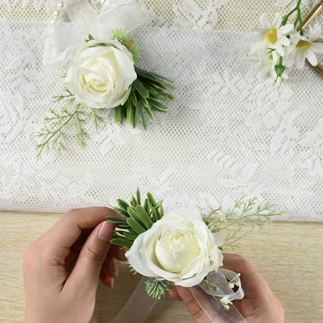 Corsage and Boutonniere Set White Wedding Flowers Corsa