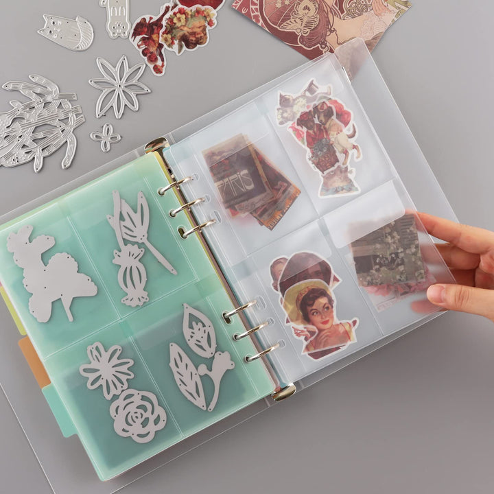 10 Sheet Binder Pockets Inserts with Tree Pockets A5 Size 6 Hole Binder Folder for Dies and Stamps Storage,Waterproof PVC Clear Bags Protectors for Cutting Dies Stencil Album Stamp Crafts