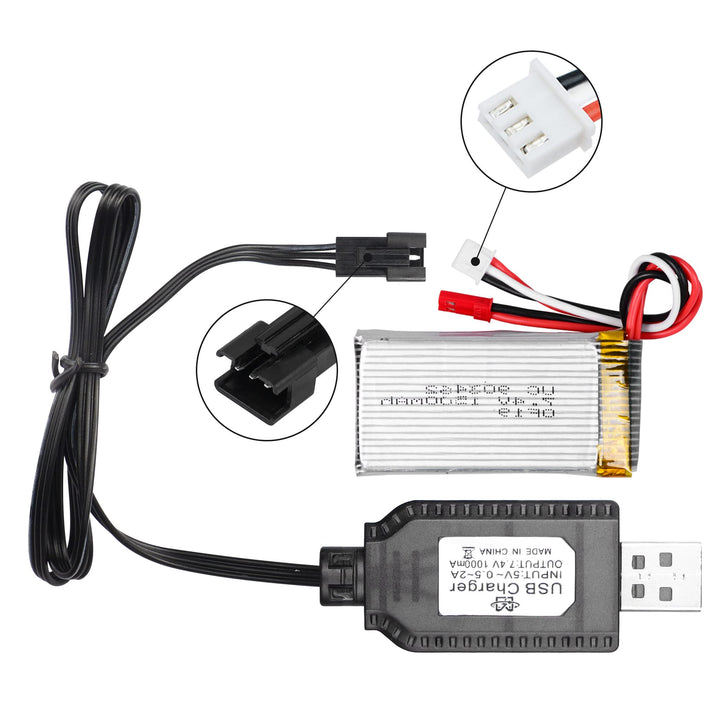 2 Pack 7.4V LiPo Battery USB Charger Cable with SM-3P Plug Connector for RC Model Vehicle Buggy Car Truck Boat