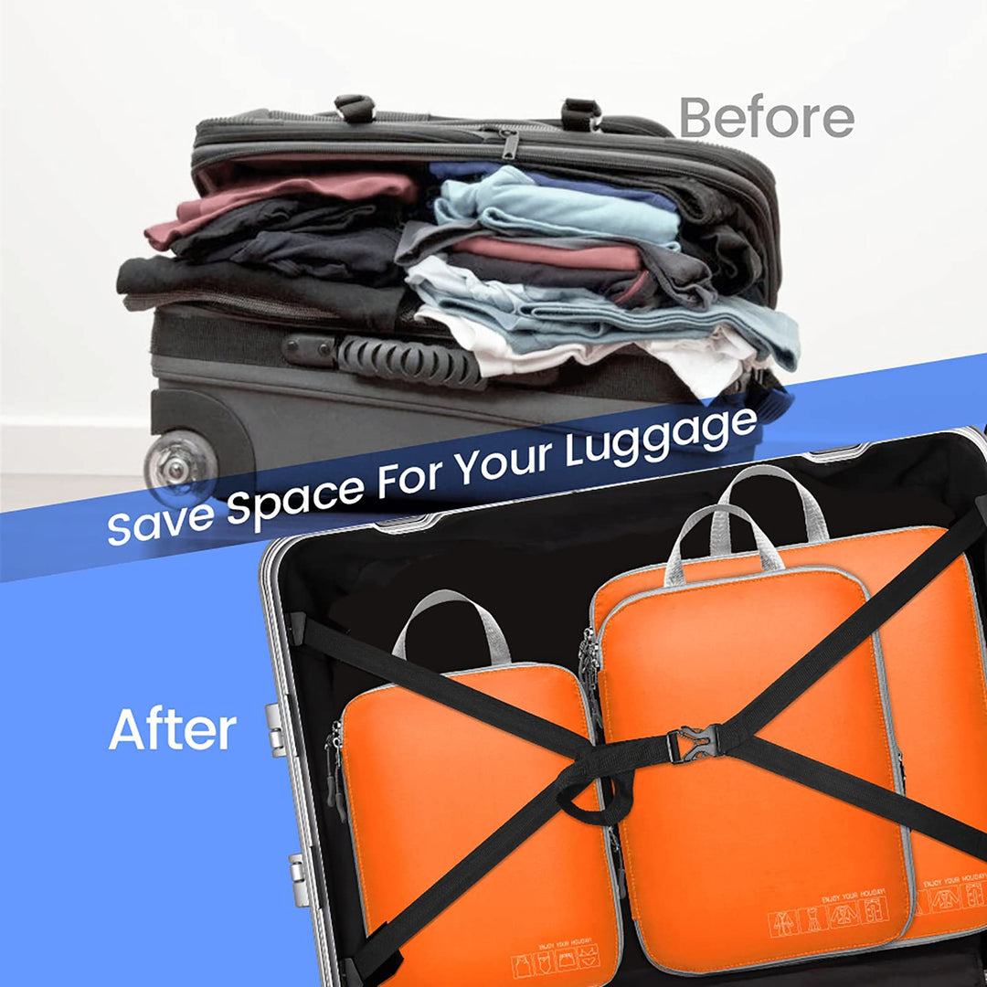 Compression Packing Cubes for Travel, 3 Set Luggage Organizers Compression Cubes, Orange