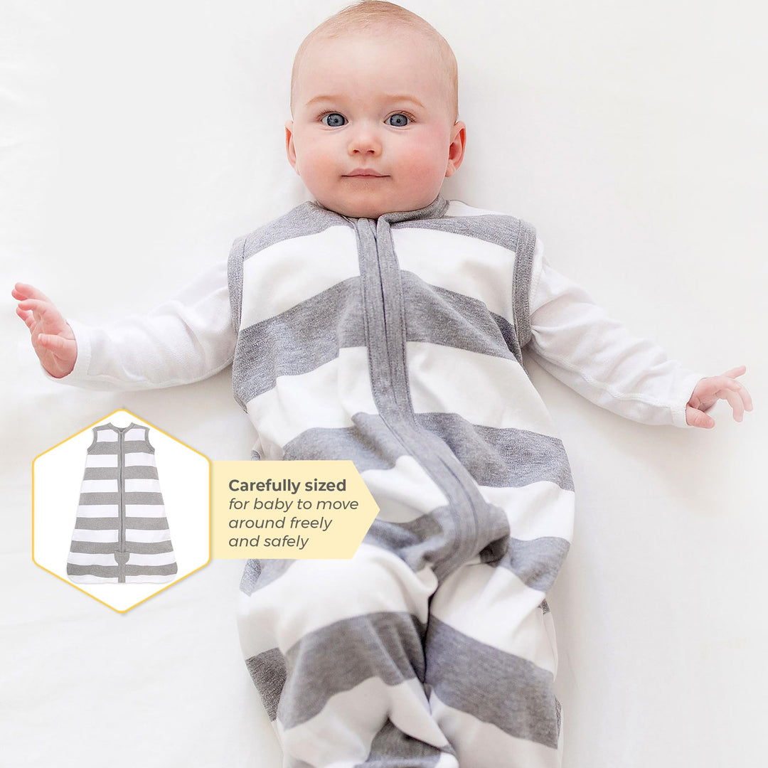 Burt&#39;s Bees Baby Unisex Beekeeper Blanket, 100% Organic Cotton, Swaddle Transition Sleeping Bag Wearable, Rugby Stripe Heather Grey, Medium US