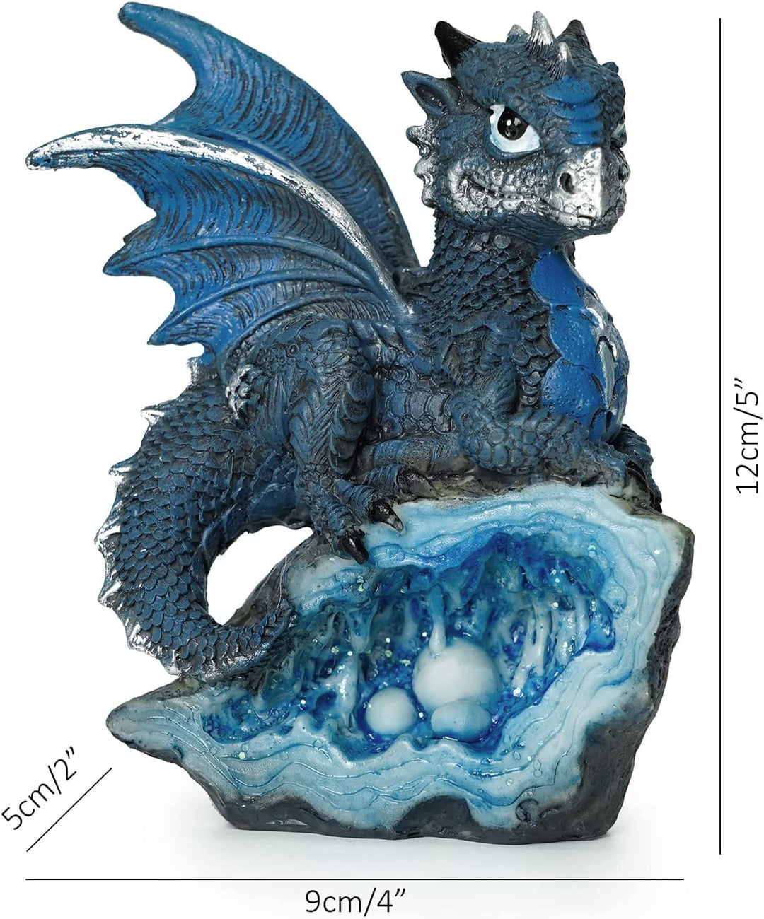 Blue Medieval Baby Dragon with Crystal Egg Nest Decorative Figurine