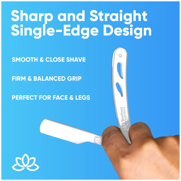 Equinox Professional Straight Edge Razor with 100 Single Derby Blades 100% Stainless Steel Razor and Blades - Close Shaving Men&#39;s Manual Shaver - Disposable Blades -Barber Straight Razor Kit - Silver