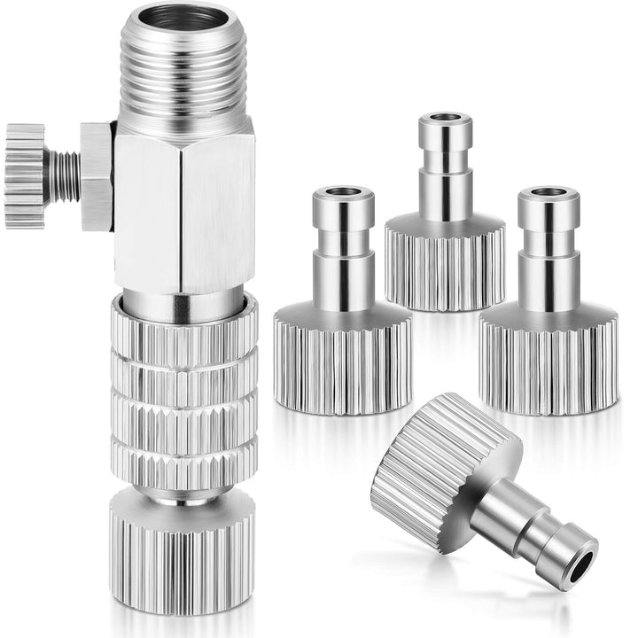 Airbrush Quick Release Coupling Adapter Kit Spray Gun Disconnect Adapter Set with 1/8 Inch 5 Male and Female Connectors and 1/8 Inch BSP Male and Female Connection with Adjustable Control Valve