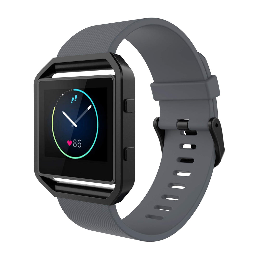 Sport Band Compatible with Fitbit Blaze Smartwatch Sport Fitness, Silicone Wrist Band with Meatl Frame Replacement for Fitbit Blaze Men Women, Small, Dark Grey Band+Black Frame