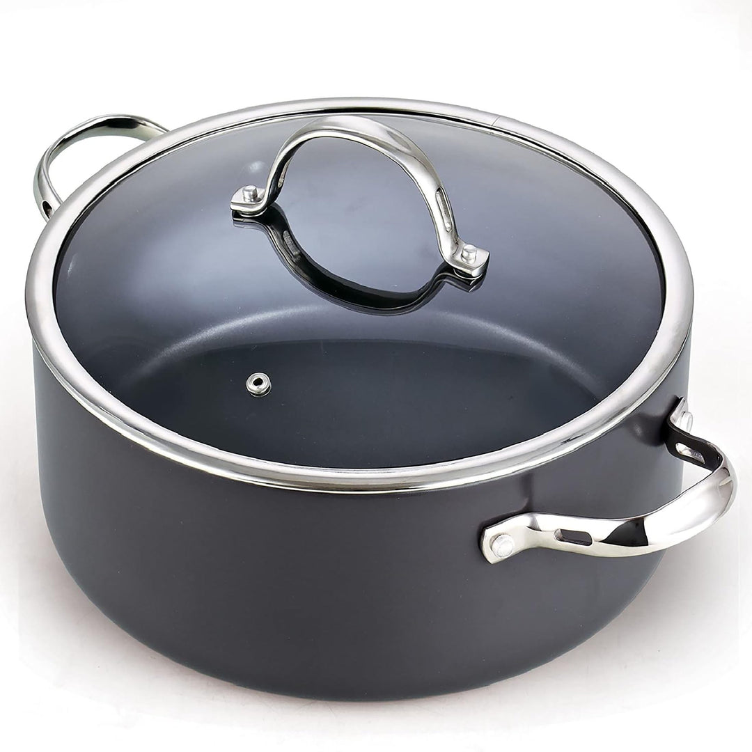 Stock Pot Dutch Oven Casserole with Glass Lid, 7-Quart Classic Hard Anodized Nonstick Stockpot, Black