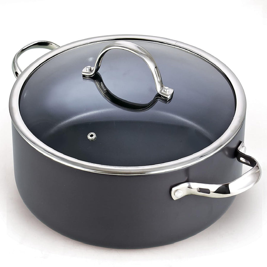 Stock Pot Dutch Oven Casserole with Glass Lid, 7-Quart Classic Hard Anodized Nonstick Stockpot, Black