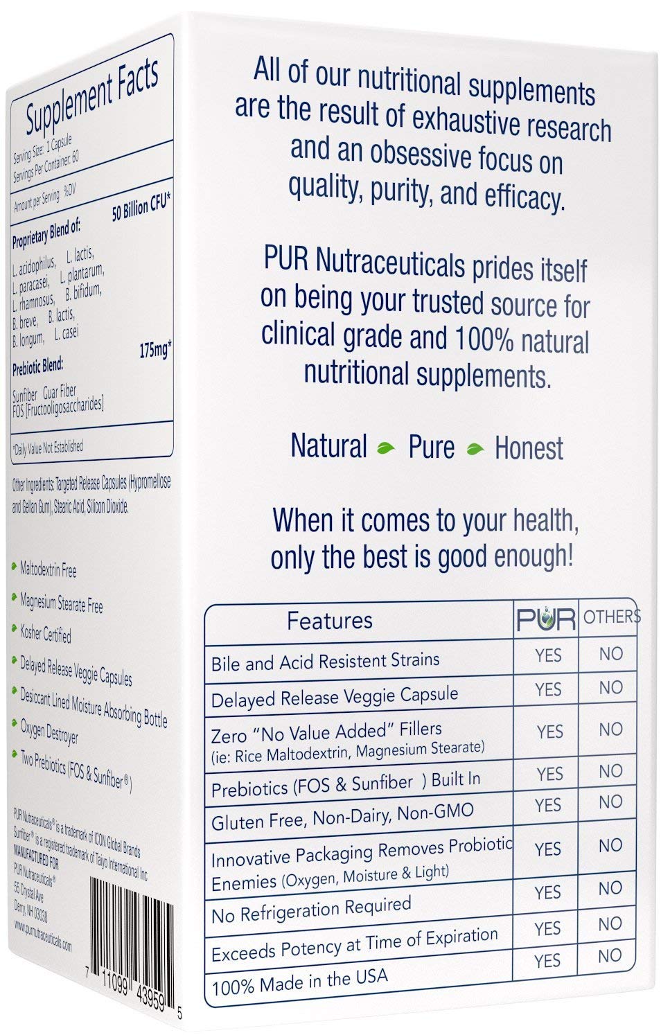 Clinical Grade Probiotics * 50 Billion CFUs/Serving * 10 Strains * Built-in Prebiotic * 60 Daily Capsules - 2 Month Supply * All Natural 100% Made in USA