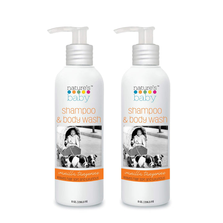 Nature's Baby Shampoo, Face & Body Wash 8 oz - Formulated for Problem And Sensitive Skin - pH Neutral, No Sulfate or Artificial Fragrances - Vanilla Tangerine (2-Pack)