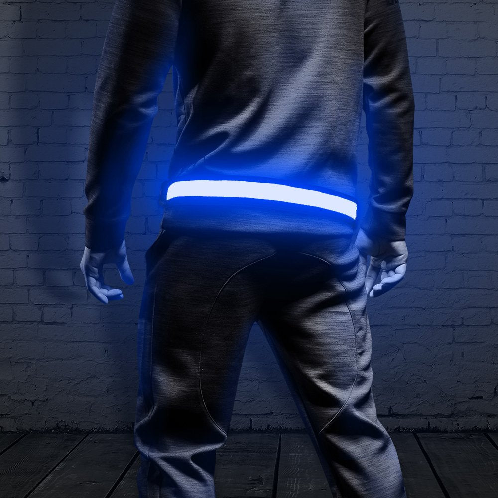LED Running Waist Belt - USB Rechargeable Reflective Glowing LED Waistband, Flashing Safety Light Belt for Runners, Joggers, Walkers, Pet Owners, Cyclists (Blue)