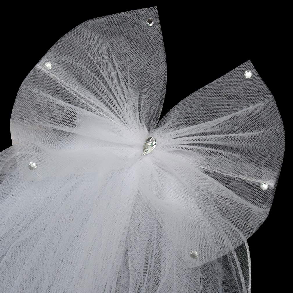 Girls First Communion Veil with Comb Girls Bowknot Rhinestone Veil White Flower Headband Hair Wreath Floral Crown Veil First Holy Communion Veils Headpiece Veil for Wedding Party