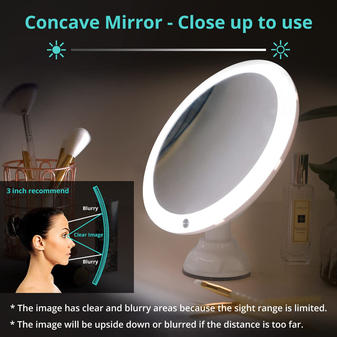 15X Lighted Magnifying Mirror with Lights - 8 Inch Makeup Mirrors with Suction Cups and Magnification for Bathrooom, Dual Power Supply, Adjustable Lighting, Light Up Magnified Mirror