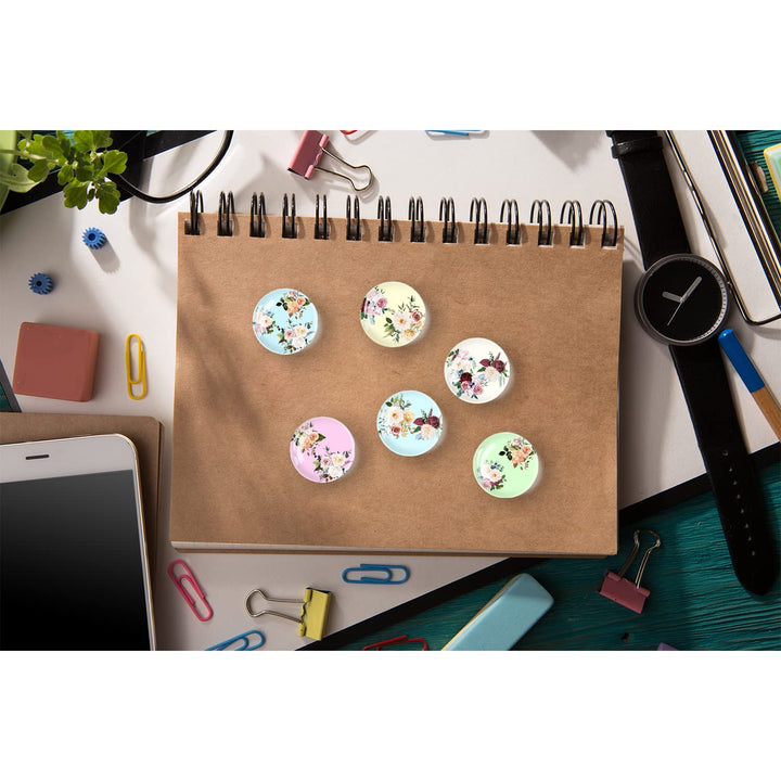 Refrigerator Magnets 6pcs Fridge Magnets,Round Strong Glasses Magnet for Fridge, Whiteboard, Billboard, Dry Erase Board in Home, Kitchen, Office and School (Colorful Roses), 1.18IN