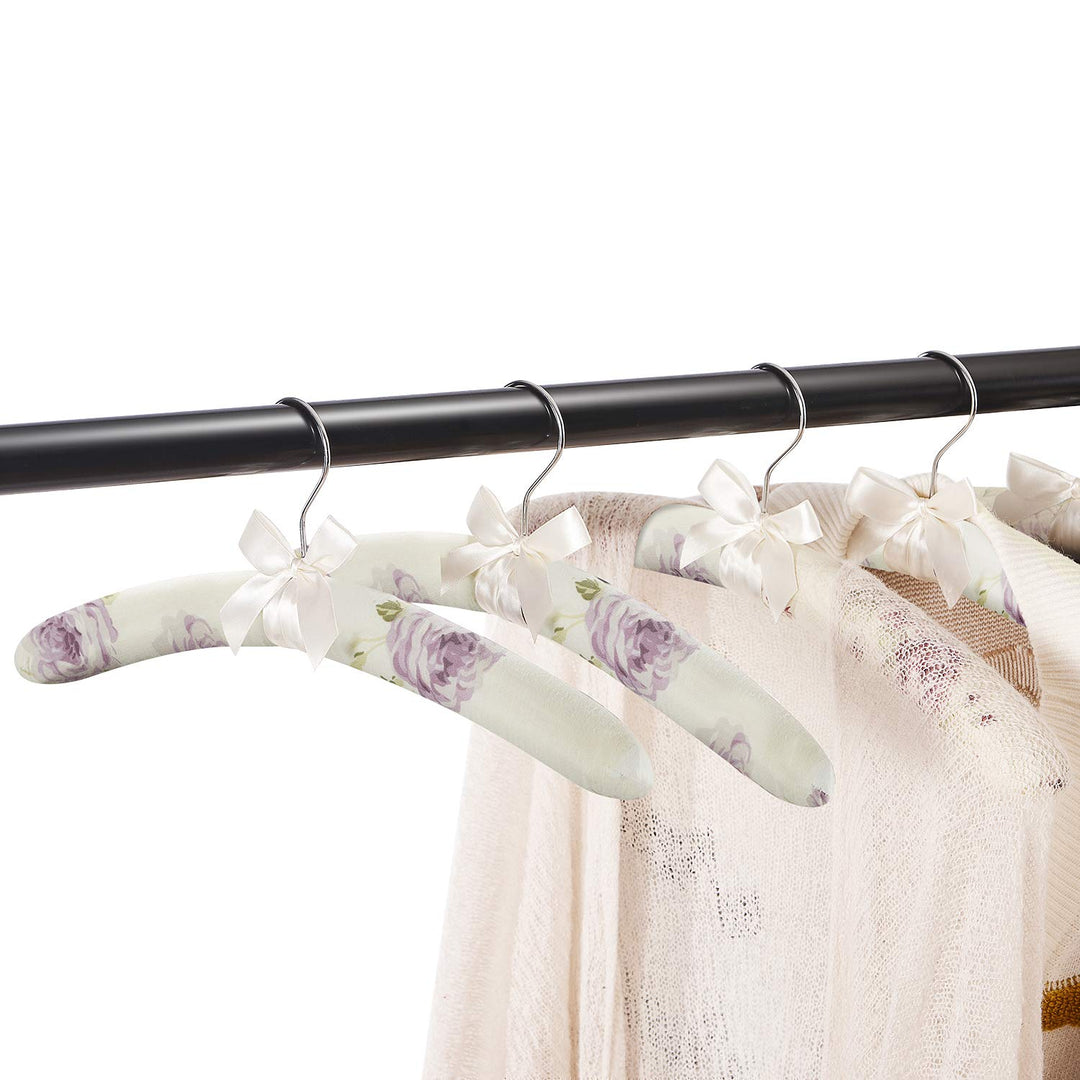 Satin Padded Hangers for Women Clothing - Floral Sweater Hangers No Bump - Padded Coat Hangers for Wedding - Thick Foam Silk Clothes Hangers for Adult (Pack of 5)