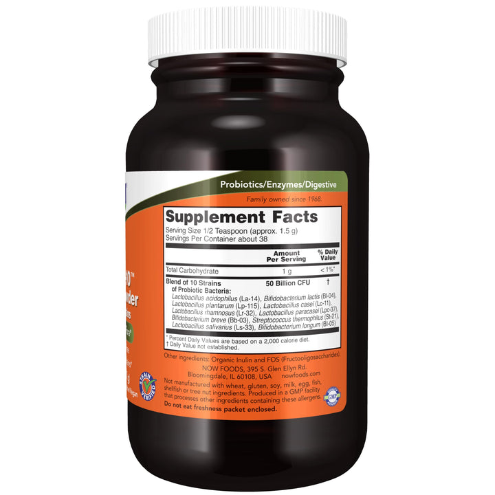 NOW Supplements, Probiotic-10™ Powder, 50 Billion, with 10 Probiotic Strains, Strain Verified, 2-Ounce