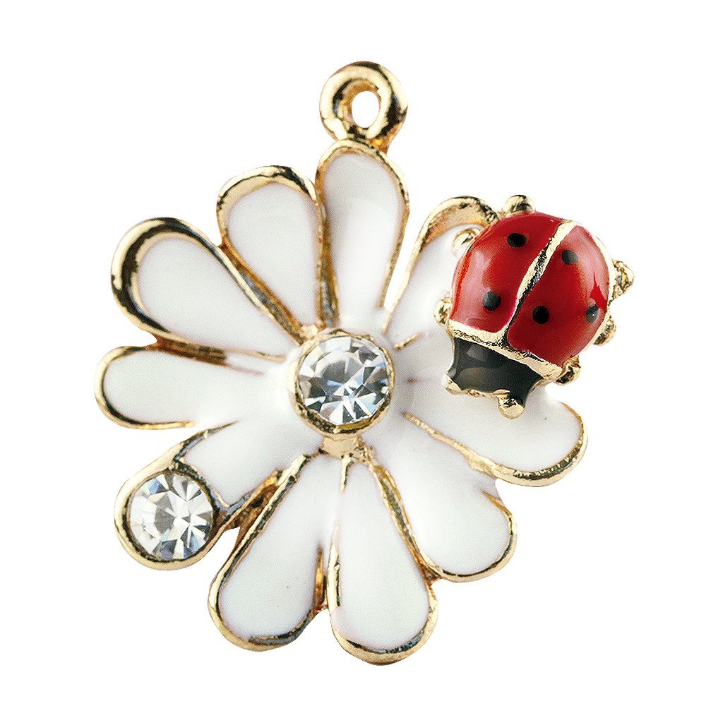 Creative DIY White Daisy Ladybug Crystal Charms Pendant