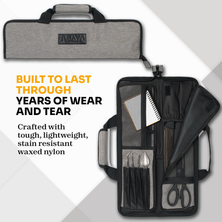 Chef Knife Roll Bag - 12 Pockets for Knives and Kitchen Utensils - Lightweight, Durable, and Stain Resistant Nylon - Perfect for the Traveling Chef - Knives not Included