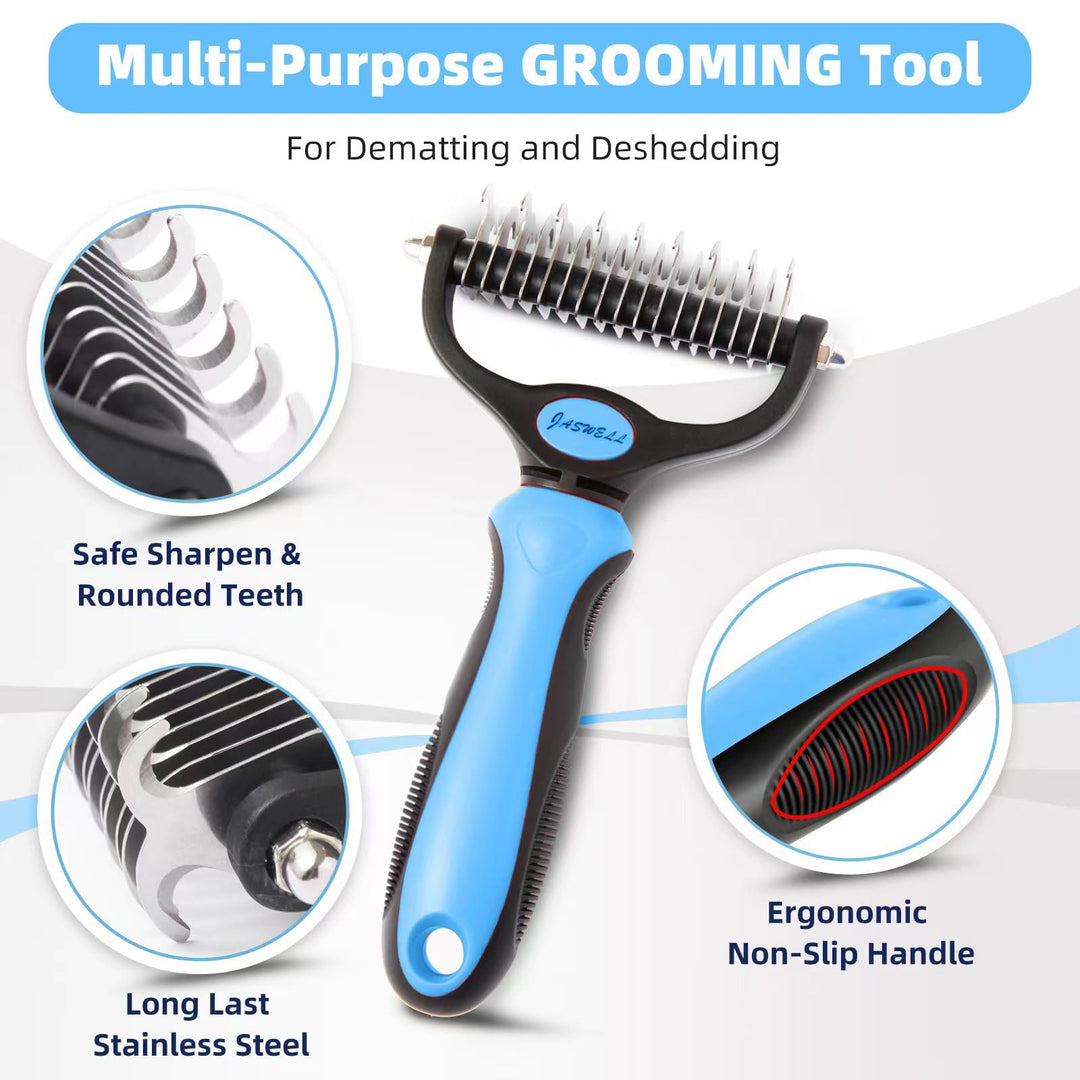 Pet Grooming Tool- 2 Sided Undercoat Rake for Dogs &amp;Cats-Safe and Effective Dematting Comb for Mats&amp;Tangles Removing-No More Nasty Shedding or Flying Hair Blue