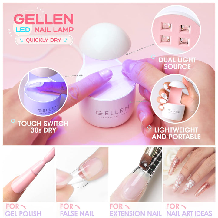 Gellen Nail Tips And Glue Gel Kit, 240Pcs Clear Coffin Fake Nails Gel x Nail Kit, 3 In 1 Nail Glue Gel, U V Nail Lamp, Gel Nail Extension Kit For Valentine’s Nail Art Decorations Manicure Gifts Set