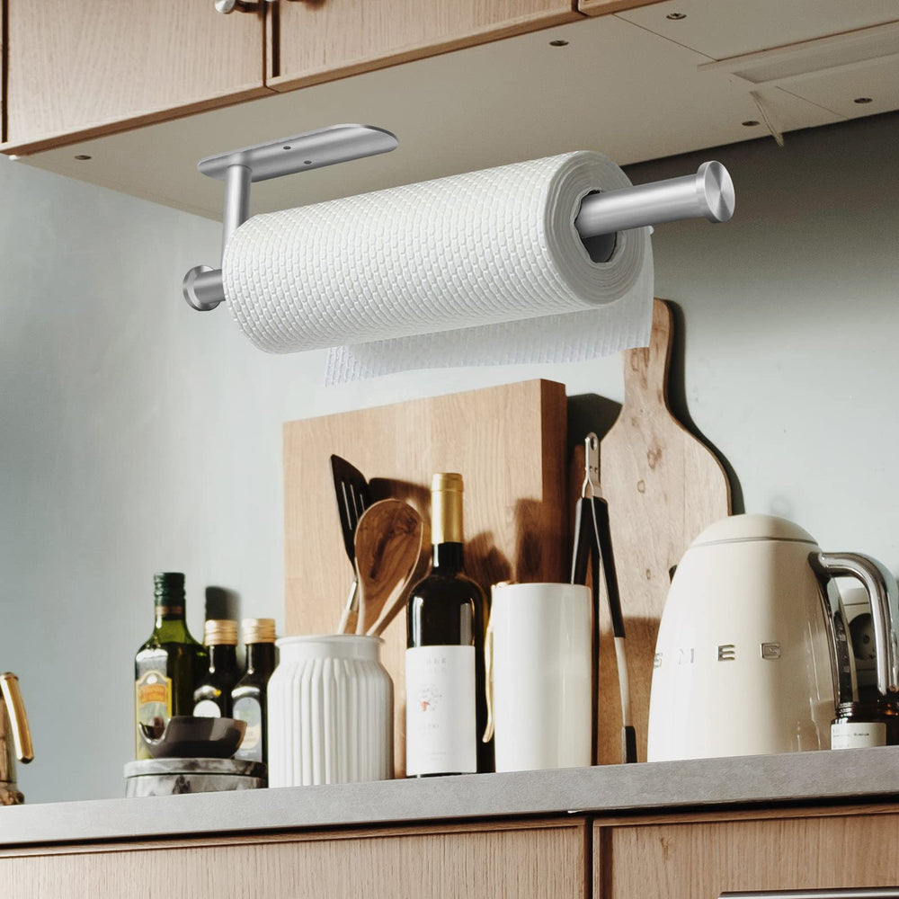 Paper Towel Holder Wall Mount,Self Adhesive Paper Towel Holders Under Cabinet with Screws,13.4 Inch Bathroom Towel Holder,Adapt to Paper Towel Holder for Kitchen (Silver)