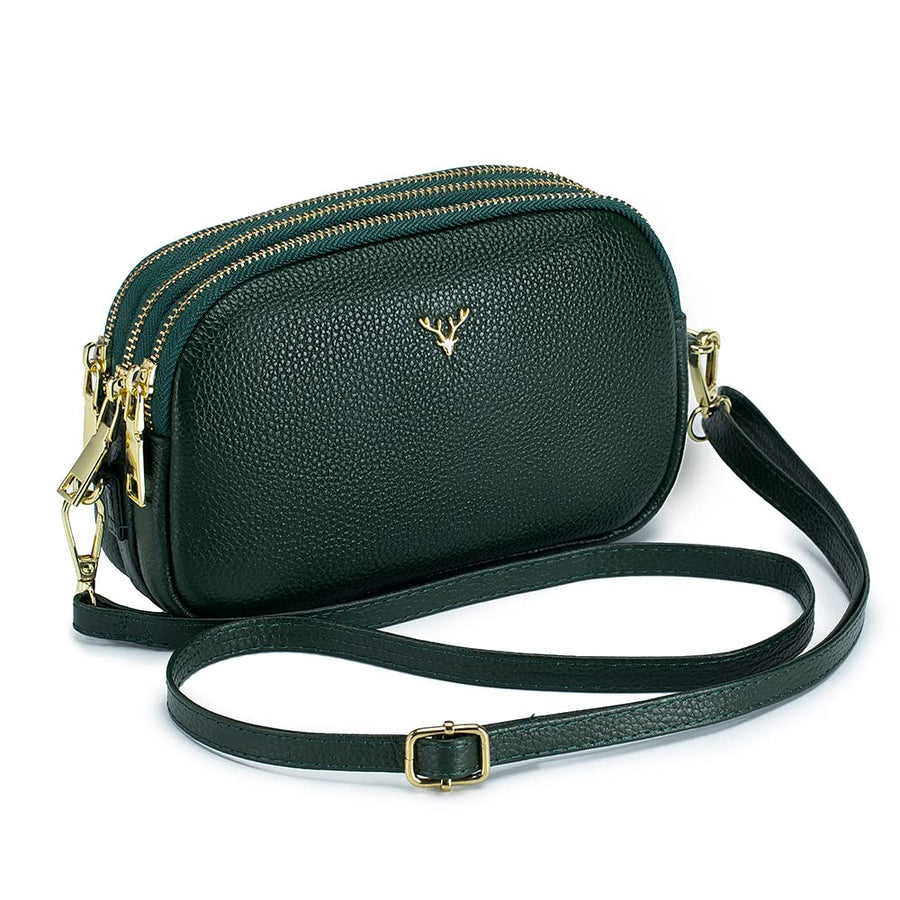 Triple Zip Small Crossbody Bags Genuine Leather Shoulde