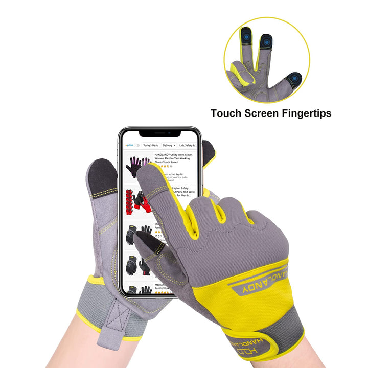 Safety Work Gloves for Men&amp;Women Utility Gloves Mechanic Driver Gardening Gloves Touchscreen (Medium, Yellow)
