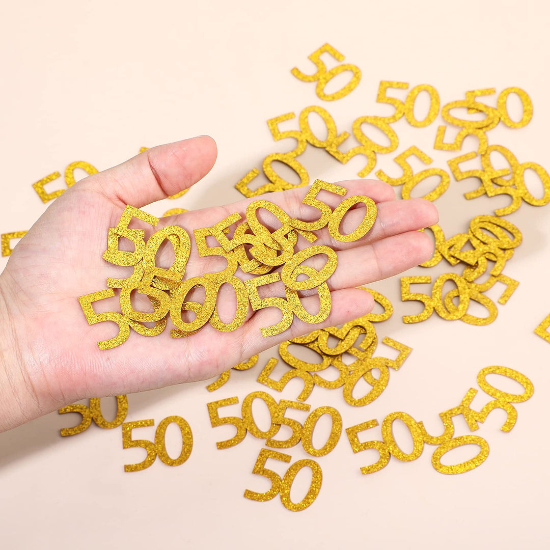 200 Pieces 40th 50th Birthday Confetti Gold Confetti Anniversary Confetti Glitter Gold Table Confetti for Birthday, Anniversary Party Supplies(50 Style)