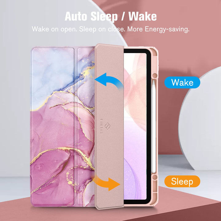 Hybrid Slim Case for iPad Pro 12.9-inch 6th Generation 2022, [Built-in Pencil Holder] Shockproof Cover w/Clear Transparent Back Shell, Also Fit iPad Pro 12.9 5th/4th/3rd Gen, Dreamy Marble