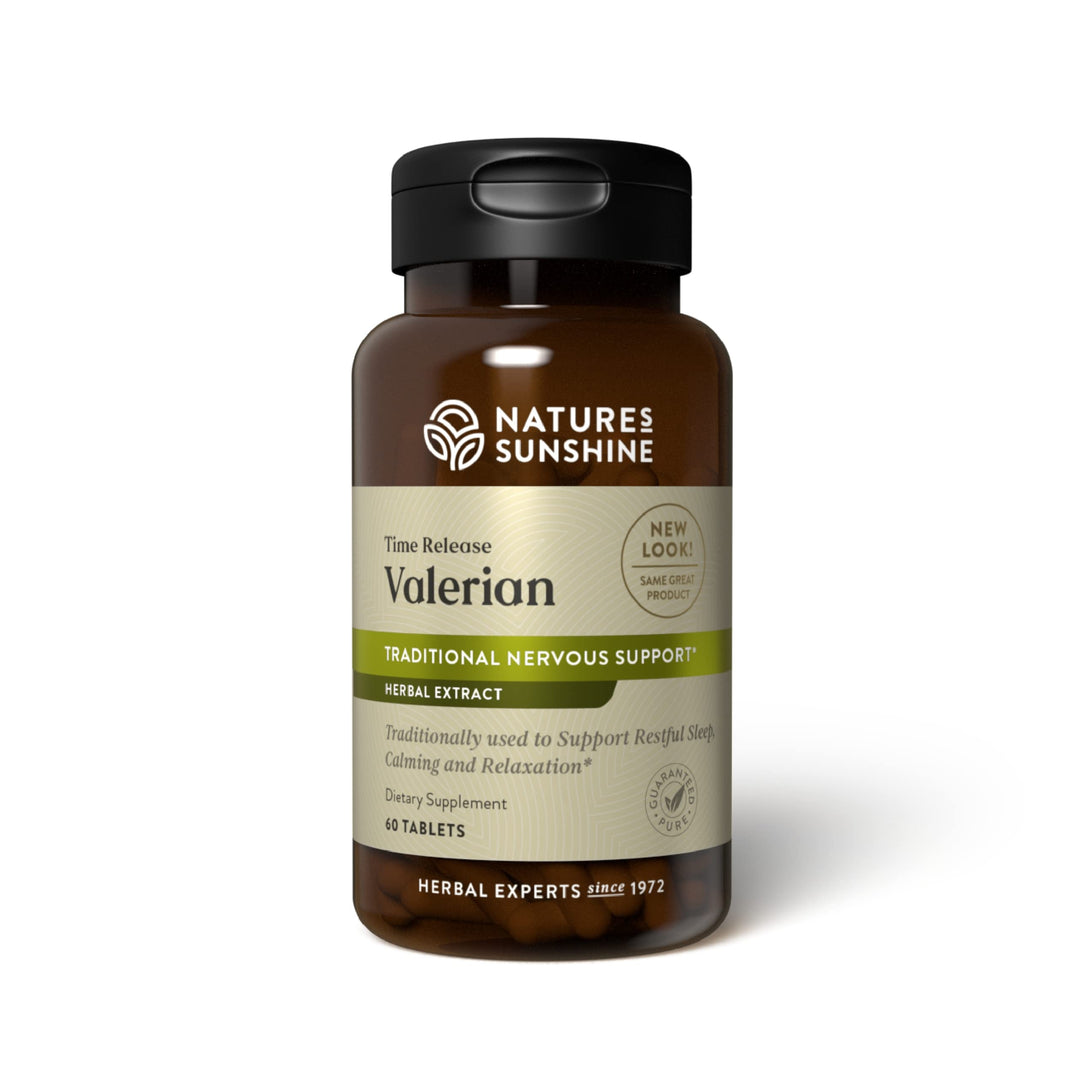 Nature&#39;s Sunshine Valerian Root Extract Time Release, 60 Capsules | Herbal Supplement Promotes Relaxation, Supports Sleep, and Delivers Natural Nervous System Support