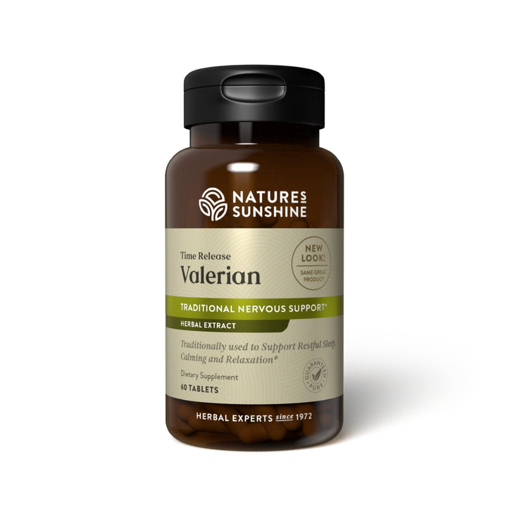 Nature&#39;s Sunshine Valerian Root Extract Time Release, 60 Capsules | Herbal Supplement Promotes Relaxation, Supports Sleep, and Delivers Natural Nervous System Support