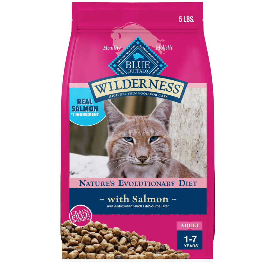 Wilderness Natural Adult Dry Cat Food, High-Protein and Grain-Free Diet, Supports Healthy Muscle Development and a Healthy Immune System, Salmon, 5-lb Bag