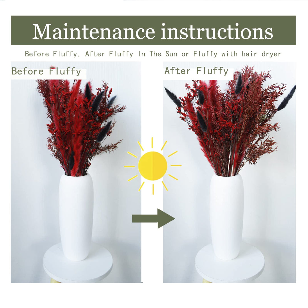 18 Dried Wine Red Pampas 10PcsRabbit Tail Grass 10PcsMelaleuca Bracteata 2PcsCrystal Grass 3Pcs, Dried Flowers Bouquet for Wedding Floral Arrangements Home