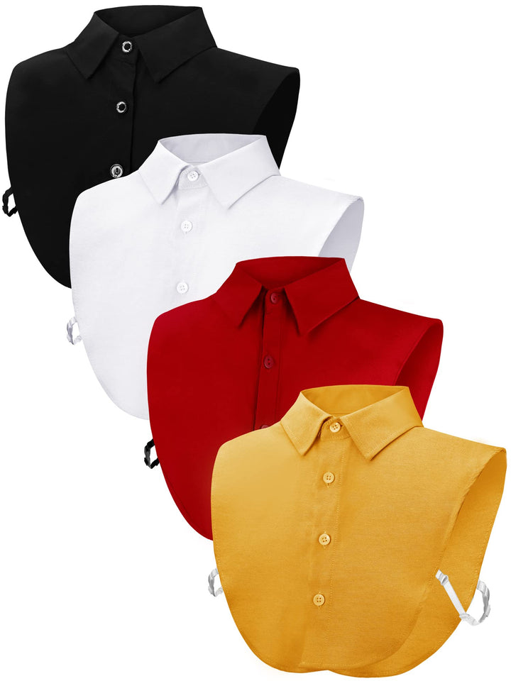 Syhood Fake Collar Detachable Dickey Collar Half Shirts Round Collar Blouse False Collar Top for Women Outfits(4 Pcs,White, Black, Wine Red, Yellow)