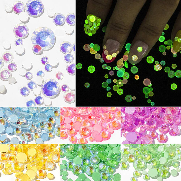 7 Colors Nail Crystal AB Nail Art Rhinestones, Luminous Nail Rhinestones, Mixed Size Clear Crystal Rhinestones, Round Flat Back Nail Art Rhinestones for DIY Manicure Crafts Clothes Shoes Bags