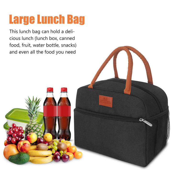 Lunch Bag for Women/Men, Insulated Lunch Box Bag for Women Adult Men, Small Leakproof Lunch Tote Bag, Reusable Lunch Cooler bag Container for Work/Office/Picnic/Travel -Balck