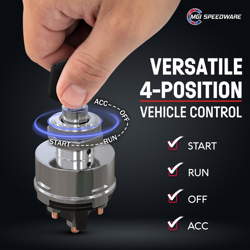 4-Position Universal Ignition Key Switch for 12V Car, Truck, Tractor, Trailer, Forklift - Acc/Off/IGN/(Start)