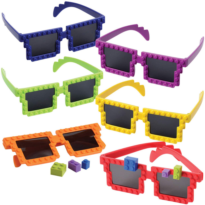 Building Blocks Glasses - Pack of 6 - Block Mania Building Block Glasses with Extra Bricks for Carnival Supplies, Stocking Stuffers and Birthday Party Favors for Kids