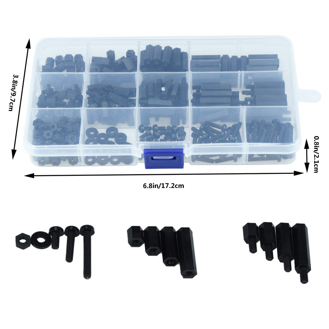 320pcs M3 Nylon Hex Spacer Standoff Kit Male Female Screw Nut Threaded Pillar Hex Standoff PCB Motherboard Circuit Board Standoffs Mounting Hardware Spacer Assortment Kit (Black)