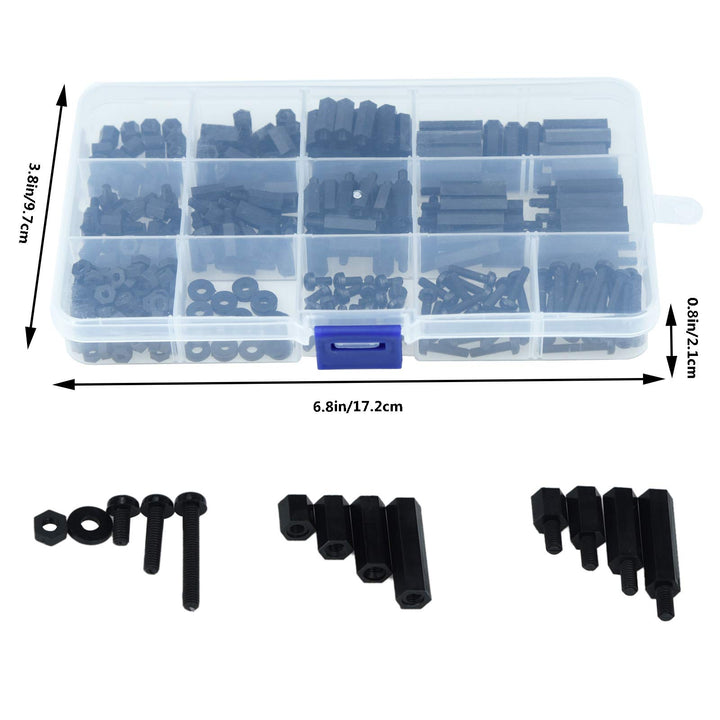 320pcs M3 Nylon Hex Spacer Standoff Kit Male Female Screw Nut Threaded Pillar Hex Standoff PCB Motherboard Circuit Board Standoffs Mounting Hardware Spacer Assortment Kit (Black)