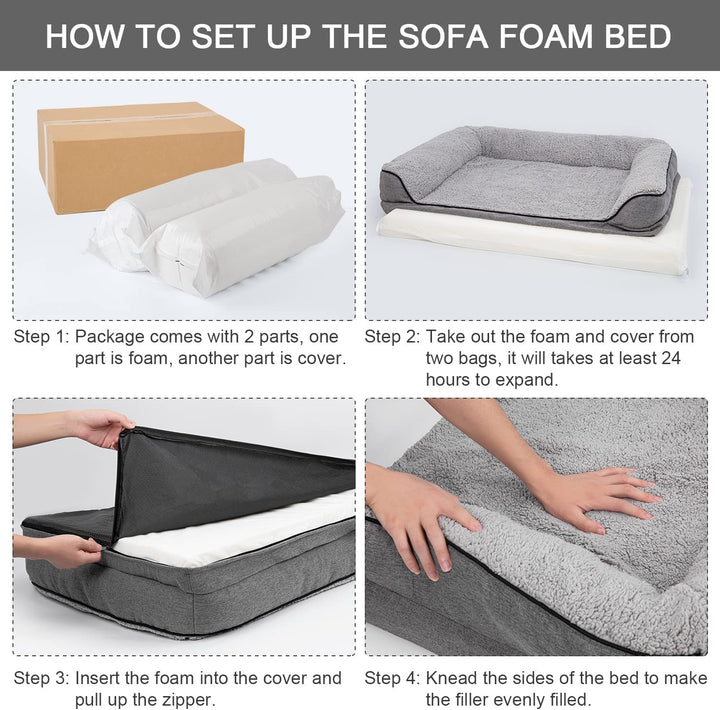 Orthopedic Dog Bed, Bolster Couch Dog Bed for Large Dogs, Removable Washable Cover Pet Bed, Foam Nonskid Dog Mat