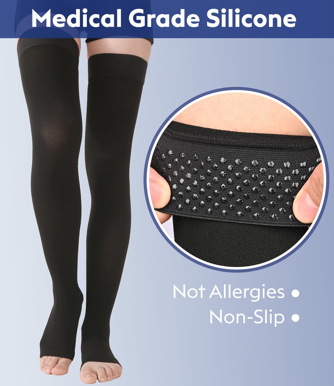 Thigh High Compression Stockings Toeless - Unisex, Opaq