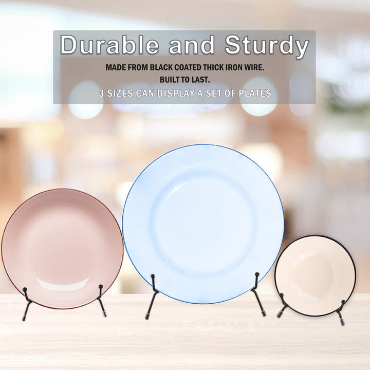 6 Pack 3 Sizes Iron Display Stand, Black Wire Iron Easel Plate Holder Dish Stand for Displaying Pictures, Decoration Plates, Books Dishes and Arts (4, 6, 8 inch)
