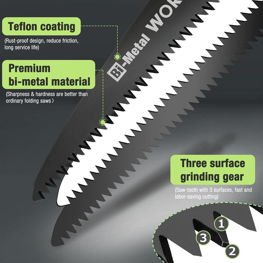 7”Folding Pruning Saw with Non-slip Handle and Safety Lock, Tripple Cut Teeth, Durable Bi-metal Saw Blades for Tree Trimming, Camping, Woodworking